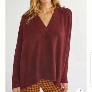 Anthropologie Deep Red V-Neck Sweater size medium